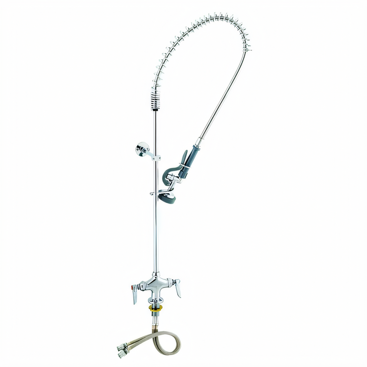 Product image #1 for T&S Brass EasyInstall Single Hole Deck Mount Pre-Rinse Unit with 24 Inch Riser, 44 Inch Hose, and 6 Inch Wall Bracket