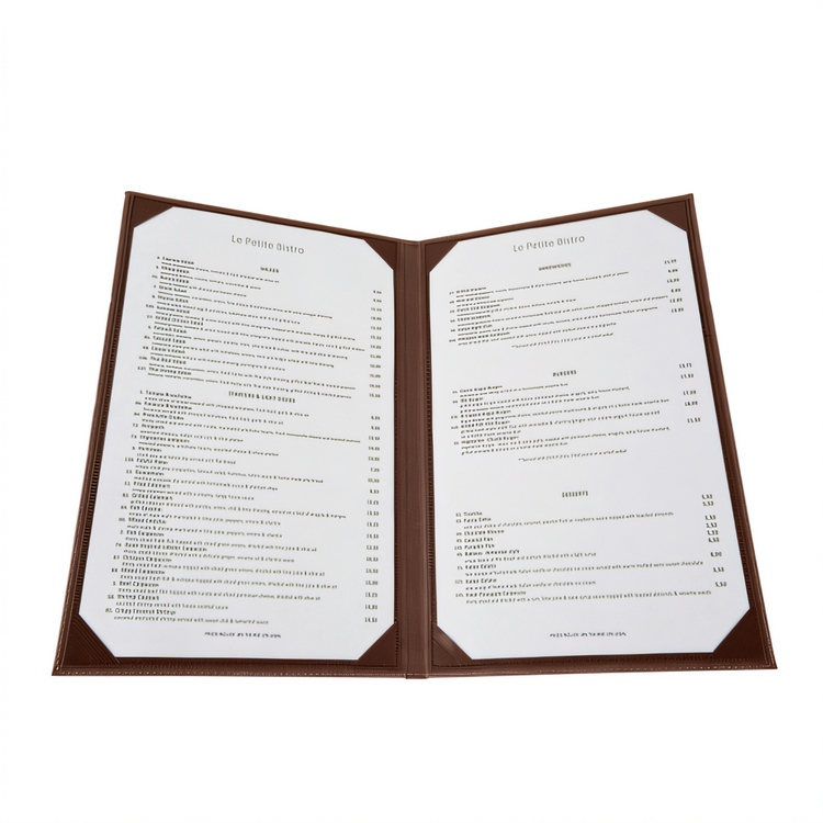 Product image #1 for Winco Double-Fold Legal-Size Brown Leather-Like Menu Cover for 8-1/2 x 14 Paper
