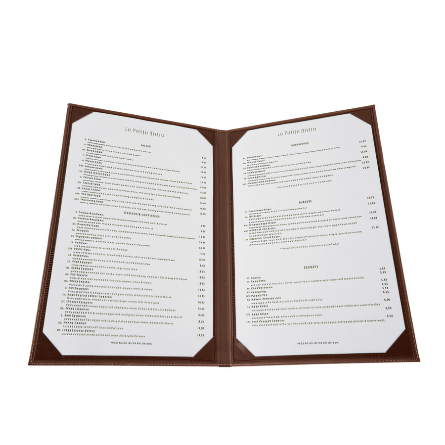 Product image #1 for Winco Double-Fold Legal-Size Brown Leather-Like Menu Cover for 8-1/2 x 14 Paper