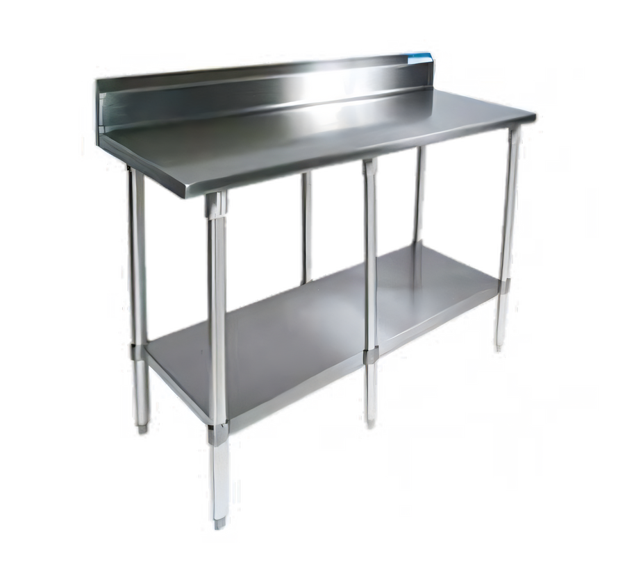 Product image #1 for BK Resources 96-Inch x 24-Inch Stainless Steel 5-Inch Riser Work Table with Adjustable Undershelf