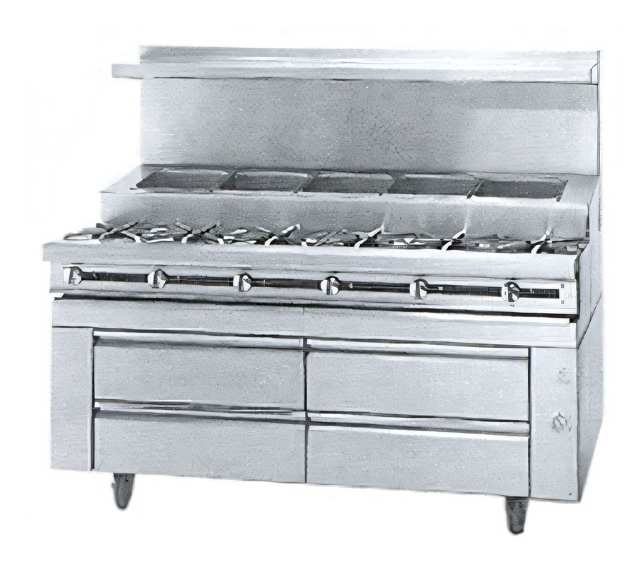 Product image #1 for Titan Fire & Ice JMSS-05-T-60 Heavy Duty 60" Gas Sauté Station with 5 Open Burners and Refrigerated Rail