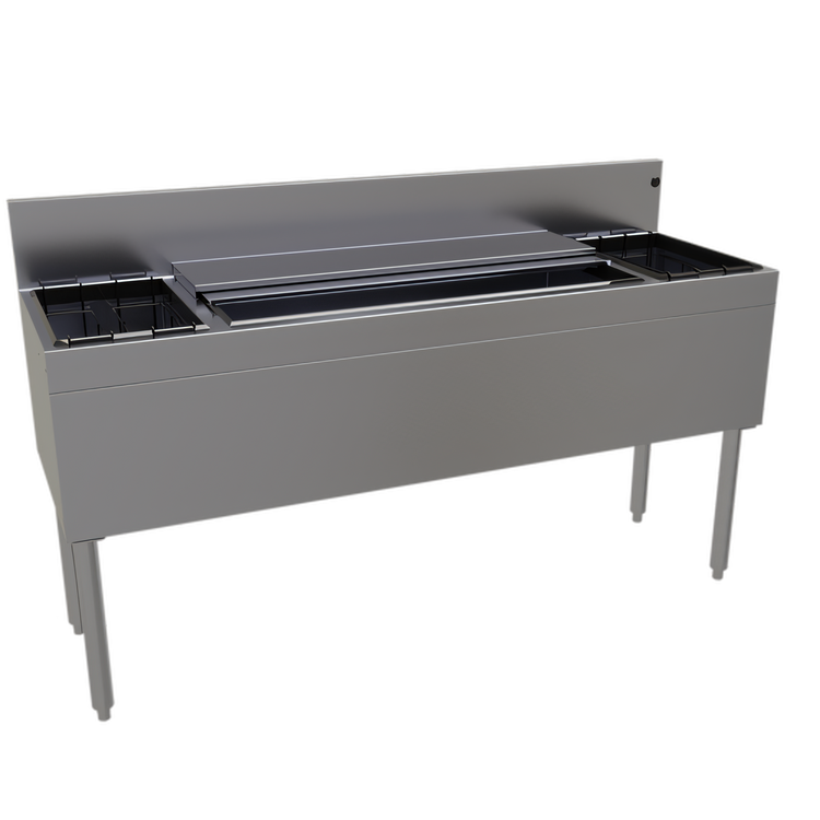 Product image #1 for Glastender CBA-60-CP10 Stainless Steel Underbar Combo Ice Bin/Cocktail Unit with 10-Circuit Cold Plate and Dual Bottle Wells