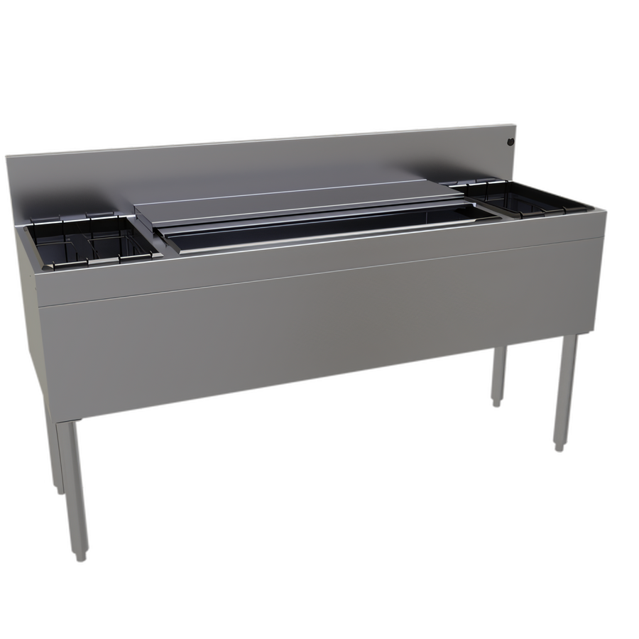 Product image #1 for Glastender CBA-60-CP10 Stainless Steel Underbar Combo Ice Bin/Cocktail Unit with 10-Circuit Cold Plate and Dual Bottle Wells