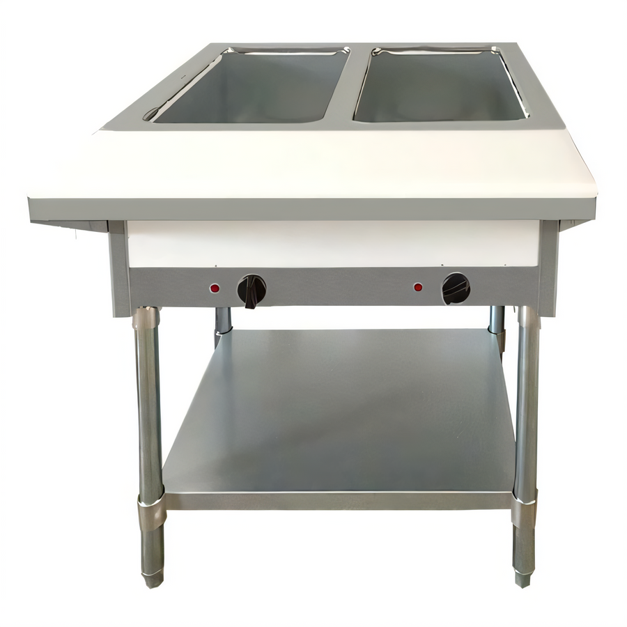 Product image #1 for 30-Inch Natural Gas Open Well Stainless Steel Steam Table with 2 Full-Size Pan Capacity, Cutting Board, and Undershelf