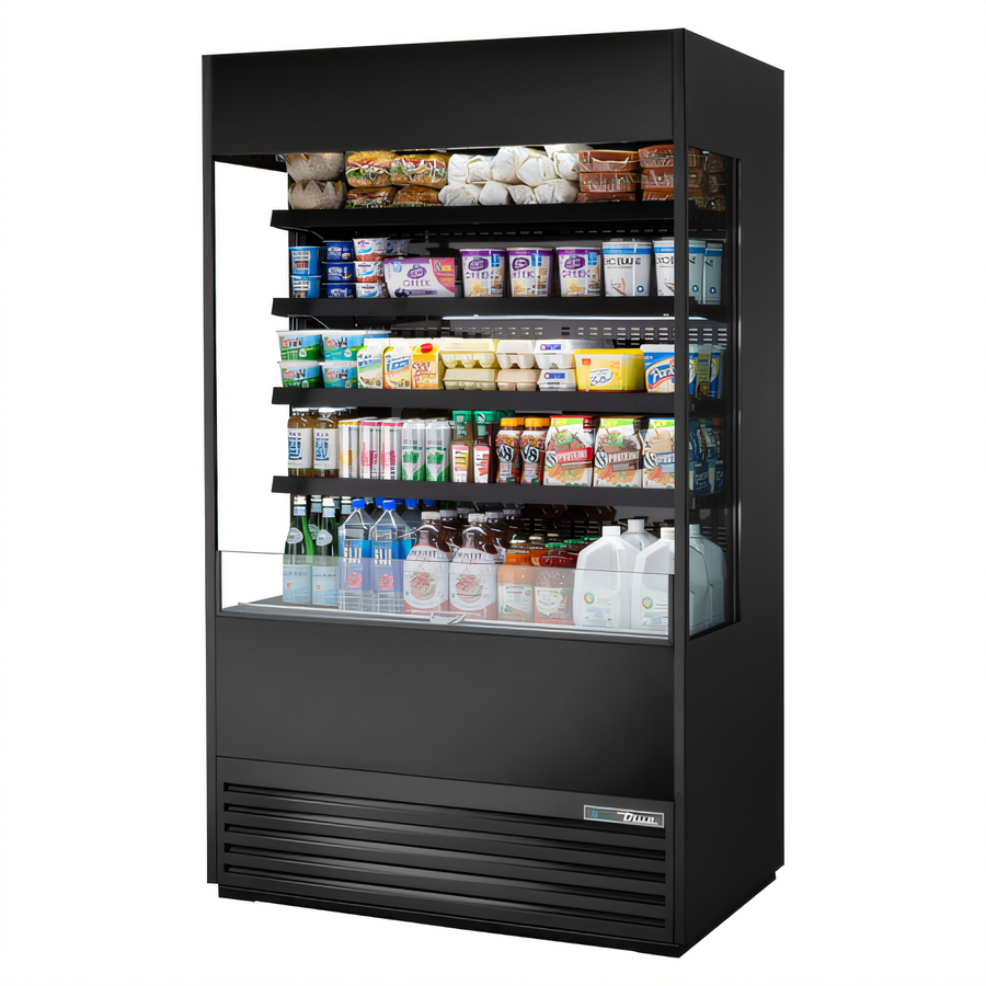 Product image #1 for True 48-Inch Vertical Glass-Sided Open Air Merchandiser Refrigerator with 4 Adjustable Illuminated Shelves