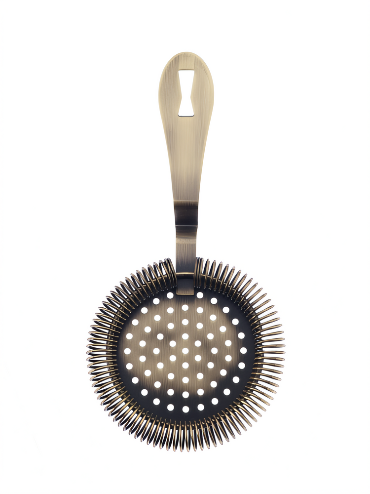 Product image #1 for Barfly Deluxe Antique Hawthorne Bar Strainer, 7 1/4-Inch 18/8 Stainless Steel, Antique Gold-Plated Finish