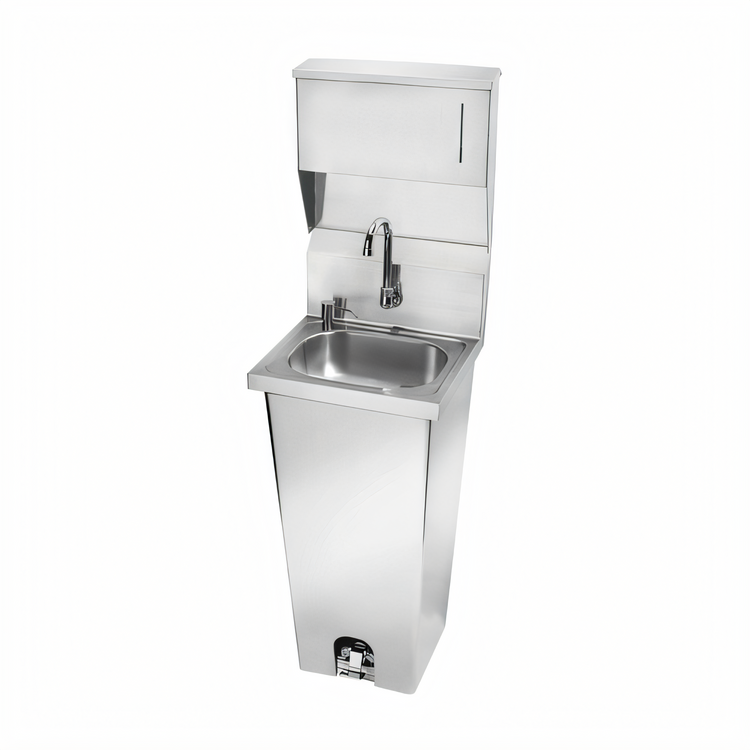 Product image #1 for Pedestal-Mount Stainless Steel Hand Sink with Foot-Pedal Faucet and Mixing Valve