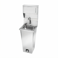 Pedestal-Mount Stainless Steel Hand Sink with Foot-Pedal Faucet and Mixing Valve
