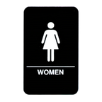 Thumbnail image #1 for Vollrath 5634 Women's Restroom Sign with Braille, White on Black, 6" x 9"