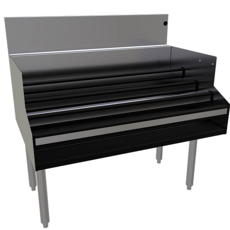 Product image #1 for Glastender Free-Standing Underbar Liquor Steps, 36 Inch W x 24 Inch D, 4-Step Stainless Steel Display