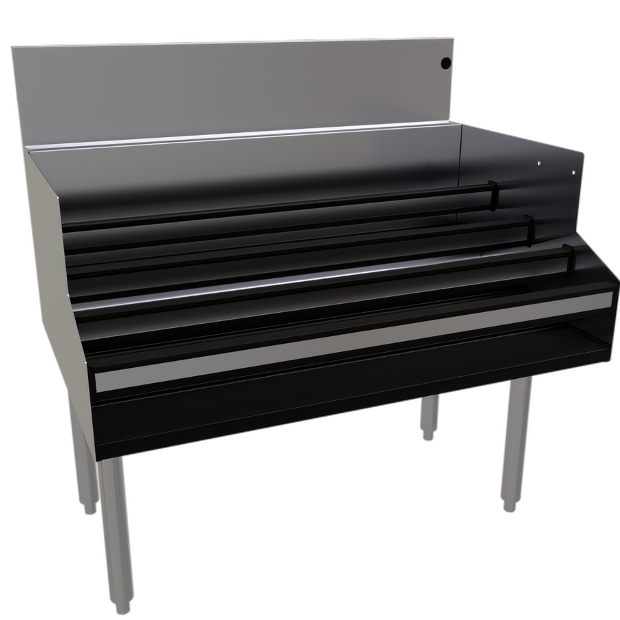 Product image #1 for Glastender Free-Standing Underbar Liquor Steps, 36 Inch W x 24 Inch D, 4-Step Stainless Steel Display
