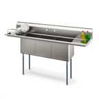 Thumbnail image #1 for Koolmore KM-SC151514-15B316 75-Inch 3-Compartment Commercial Sink with Dual Drainboards, Backsplash, 16-Gauge 304 Stainless Steel