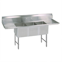 BK Resources 3-Compartment Stainless Steel Sink with Left & Right Drainboards, 87-1/4-Inch Wide