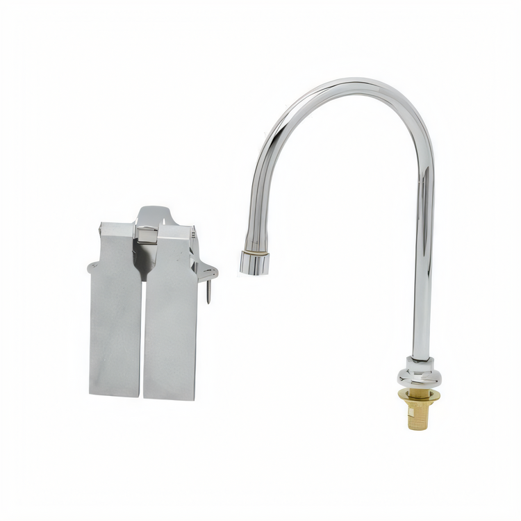 Product image #1 for T&S Brass Ledge-Mounted Double Knee Pedal Valve with Dummy Rigid/Swivel Gooseneck and 1.2 GPM VR Aerator