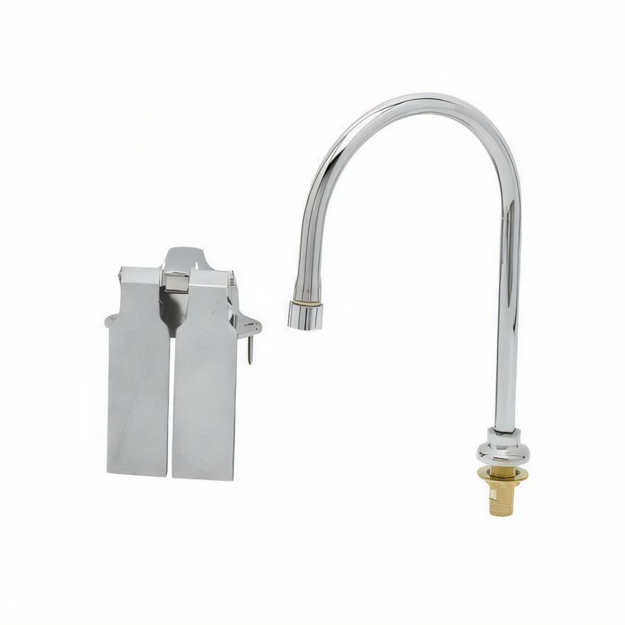 Product image #1 for T&S Brass Ledge-Mounted Double Knee Pedal Valve with Dummy Rigid/Swivel Gooseneck and 1.2 GPM VR Aerator