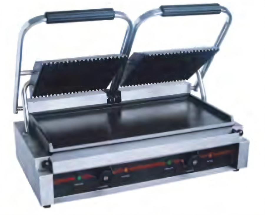 Product image #1 for Serv-Ware Double Countertop Electric Panini Grill with Grooved Top and Flat Bottom