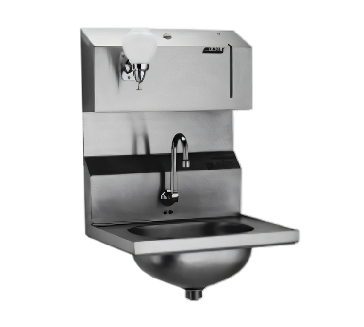 Product image #1 for Wall-Mounted 304 Stainless Steel Hand Wash Sink with Battery-Powered Electronic Eye Gooseneck Spout, Soap & Towel Dispensers