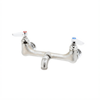 T&S Brass 8-Inch Wall Mount Service Sink Mixing Faucet with Pail Hook Spout and 3/4-Inch Garden Hose Thread Outlet