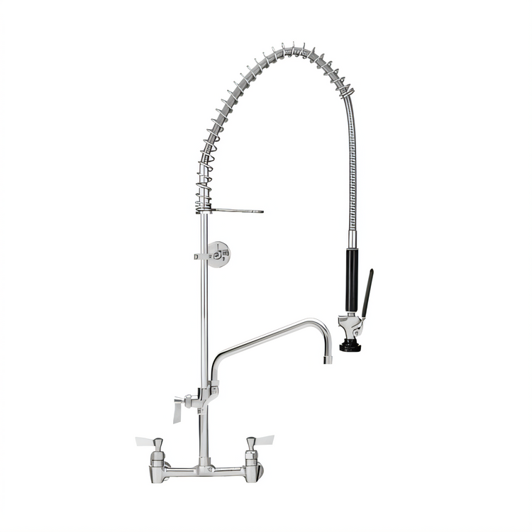 Product image #1 for 8-Inch Center Backsplash-Mount Spring Pre-Rinse Unit with Add-On Faucet and 14-Inch Swing Spout