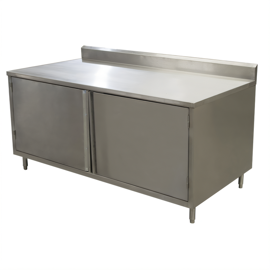 Product image #1 for BK Resources 72-Inch x 30-Inch Stainless Steel Enclosed Work Table with Hinged Doors and 5-Inch Backsplash