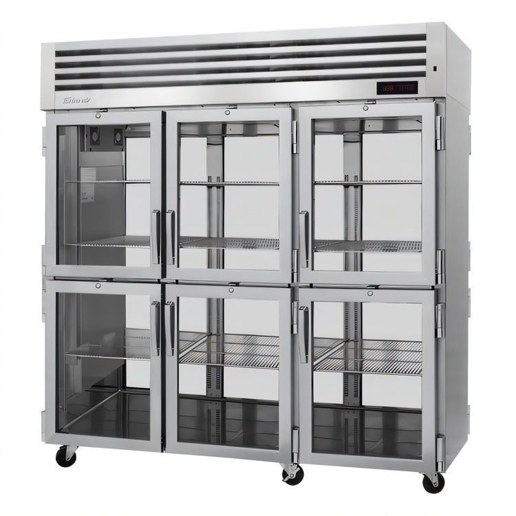 Product image #1 for Turbo Air PRO Series Pass-Thru Heated Pizza Holding Cabinet, 3-Section, 12 Half Glass Doors