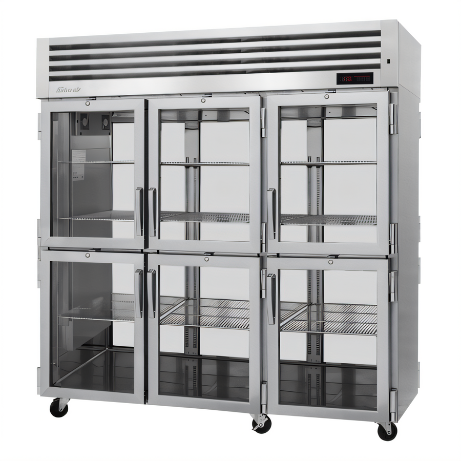 Product image #1 for Turbo Air PRO Series Pass-Thru Heated Pizza Holding Cabinet, 3-Section, 12 Half Glass Doors