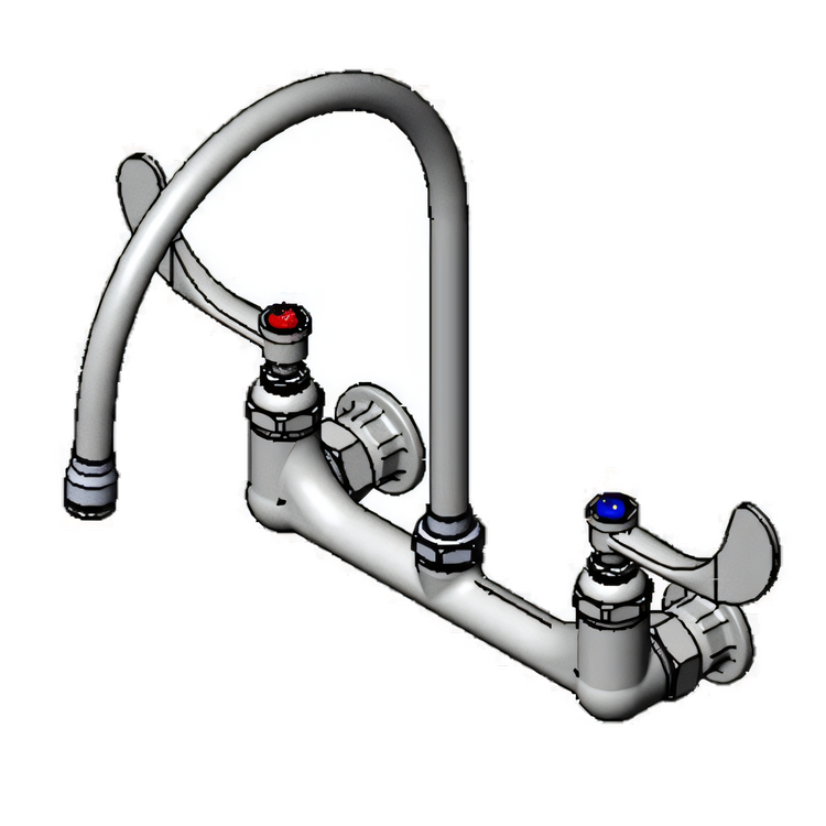 Product image #1 for T&S Brass Double Pantry Mixing Faucet, Wall Mount, 8 Inch Centers, 8 3/4-Inch Swivel Gooseneck