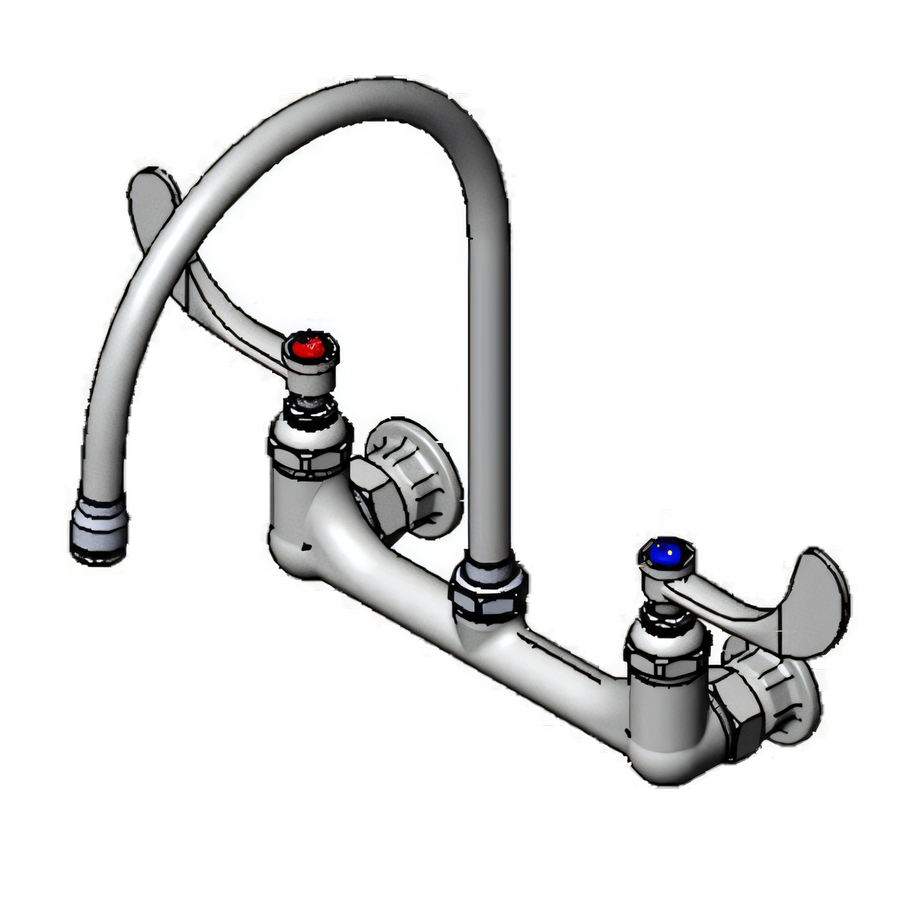 Product image #1 for T&S Brass Double Pantry Mixing Faucet, Wall Mount, 8 Inch Centers, 8 3/4-Inch Swivel Gooseneck