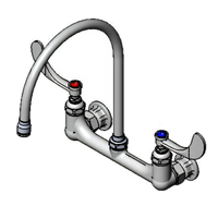 T&S Brass Double Pantry Mixing Faucet, Wall Mount, 8 Inch Centers, 8 3/4-Inch Swivel Gooseneck