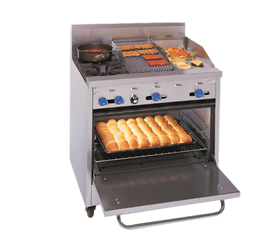 Product image #1 for Comstock-Castle F330-12-1RB 36" Gas Range with 2 Open Burners, 12" Griddle, 12" Charbroiler, and Standard Oven