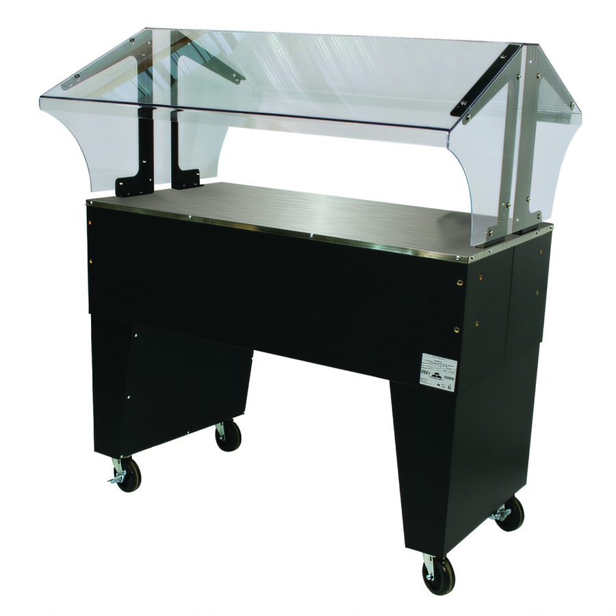 Product image #1 for Advance Tabco Triumph Supreme Portable Solid-Top Buffet Table with Double-Sided Sneeze Guard, 3-Pan Size, Black Vinyl-Clad Open Base