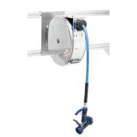 T&S Brass Enclosed Stainless Steel Retractable Hose Reel with 30 Ft. 3/8 In. Hose and Front Trigger Water Gun