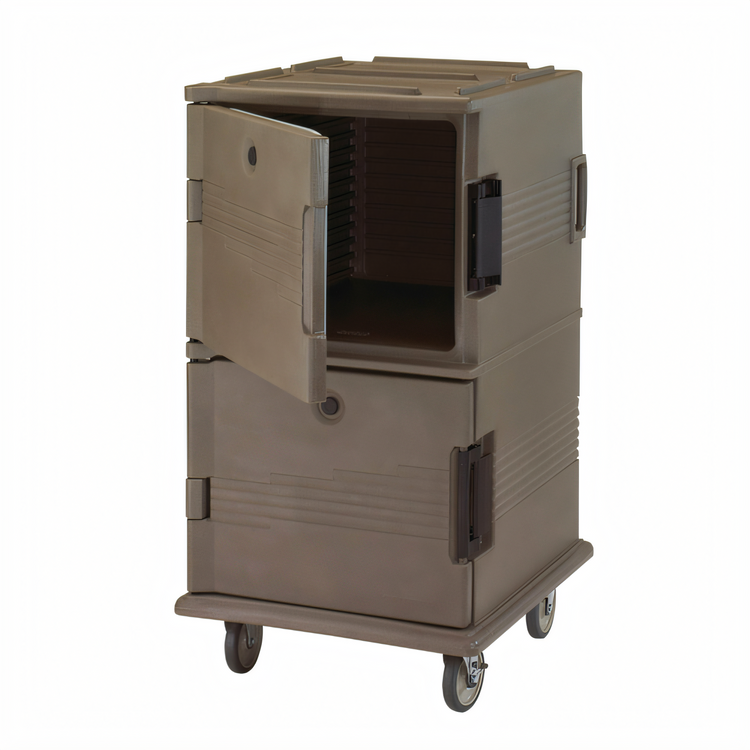 Product image #1 for Cambro Ultra Camcart® Front-Loading Double-Compartment Insulated Food Pan Carrier, 120 Qt. Per Compartment, HD Casters, Granite Sand