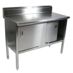Thumbnail image #1 for John Boos EBSS4R5-3096 Enclosed Stainless Steel Work Table with Sliding-Door Cabinet Base, 96 x 30 in, 14-Gauge 300-Series Top, 5-in Backsplash