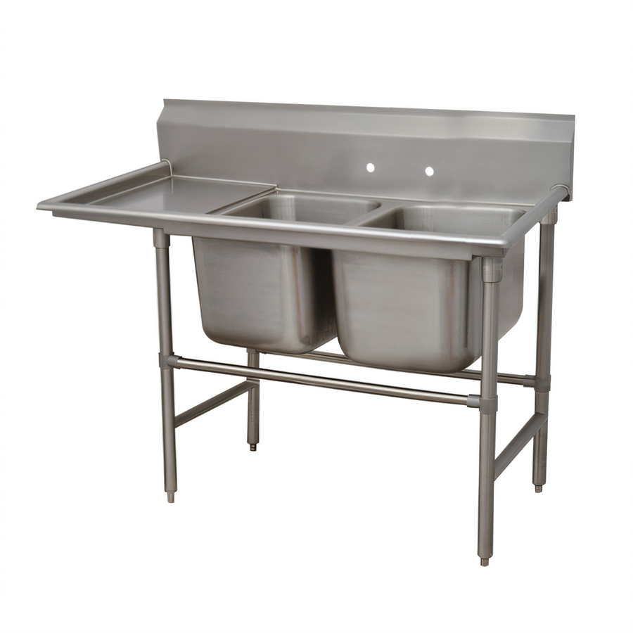 Product image #1 for Advance Tabco Regaline 2-Compartment Sink with Left-Hand Drainboard, 20 x 16 Inch Bowls, 14-Gauge 304 Stainless Steel