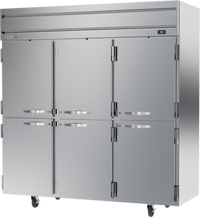 Beverage-Air Horizon Series Three-Section Half-Solid Door Reach-In Refrigerator, 71.52 Cu. Ft., Top-Mounted Self-Contained