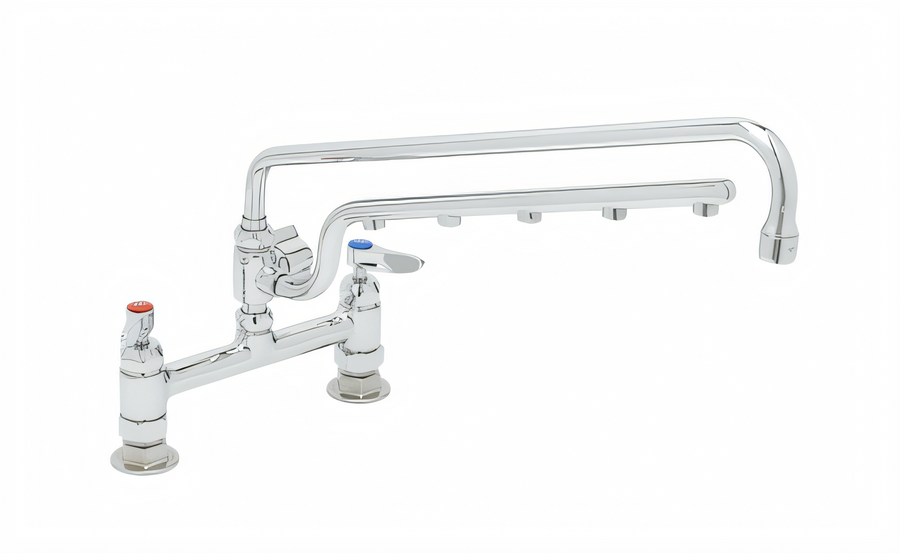 Product image #1 for T&S Brass UltraRinse 8-Inch Adjustable-Center Deck Mount Mixing Faucet with 18-Inch Swing Nozzle and 16-Inch Spray Arm