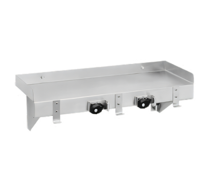 Product image #1 for Advance Tabco Wall-Mounted Stainless Steel Utility Shelf with 2 Mop Holders and 3 Rag Hooks, 24 x 8 Inches