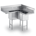Thumbnail image #1 for Steel Works Stainless 3-Compartment Corner Sink with Left and Right Drainboards, 304 Stainless Steel