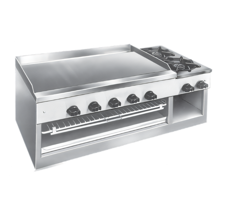Product image #1 for Comstock-Castle Budget Series 40-Inch Countertop Gas Griddle/Cheesemelter/Hotplate with 30 x 16-Inch Plate and 2 Open Burners