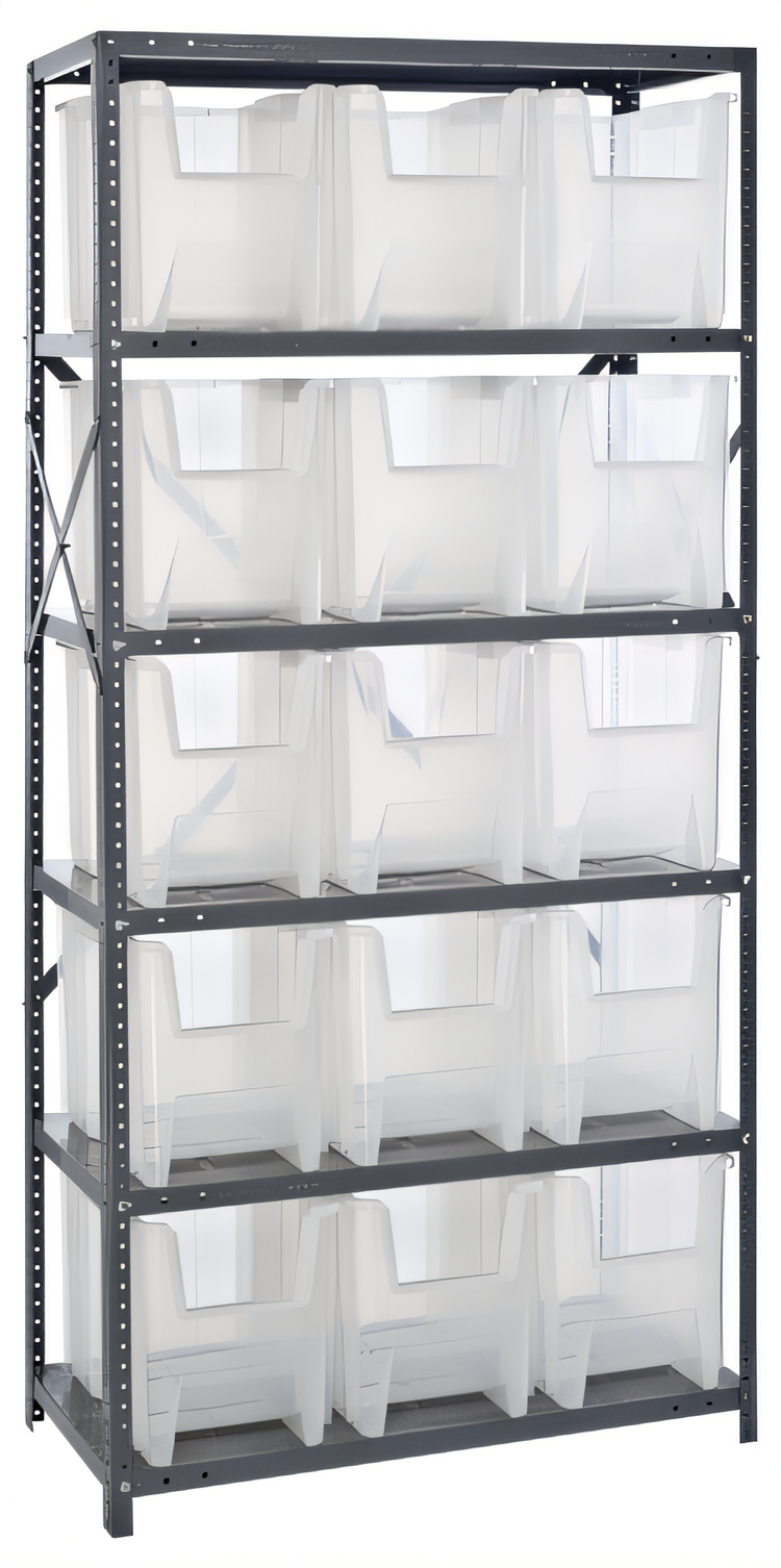 Product image #1 for Quantum Heavy Duty Wire Shelving Unit with 6 Shelves and 15 Clear Bins, 18 x 36 x 75 Inches
