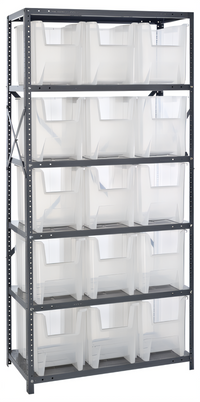 Quantum Heavy Duty Wire Shelving Unit with 6 Shelves and 15 Clear Bins, 18 x 36 x 75 Inches