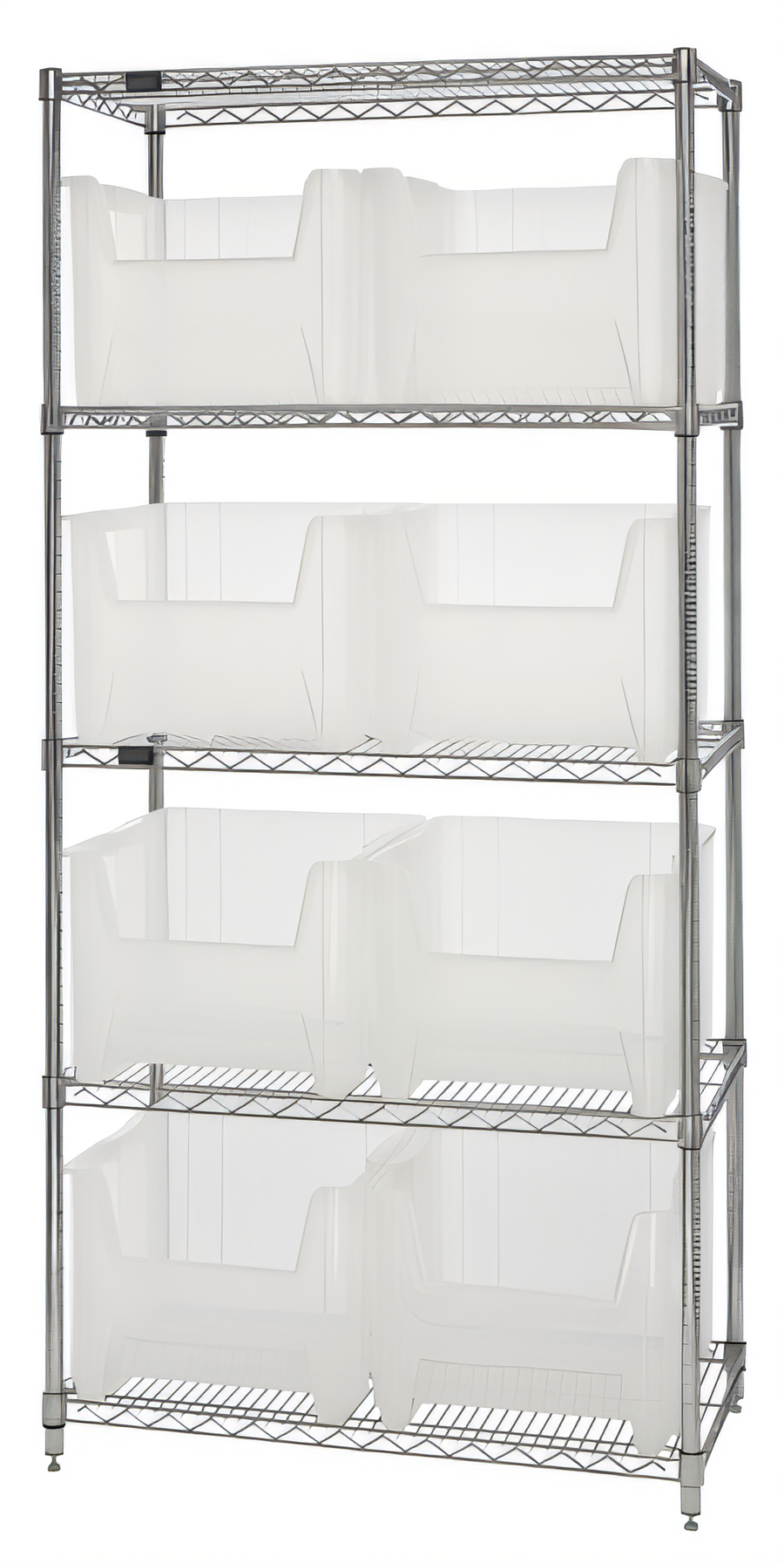 Product image #1 for Quantum 36"W x 18"D x 74"H 5-Shelf Stationary Wire Shelving Unit with 8 Clear Bins, Chrome Plated