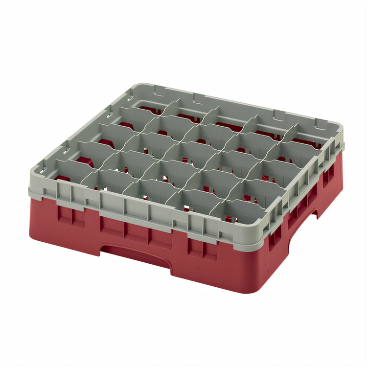 Product image #2 for Cambro Camrack Full Size Low-Profile 25-Compartment Cranberry Glass Rack with Soft Gray Extender