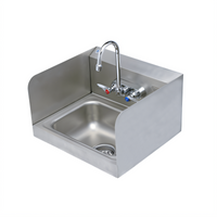 T&S Brass Wall-Mounted Stainless Steel Hand Sink with Side Splash Shields and 4-Inch Mixing Faucet
