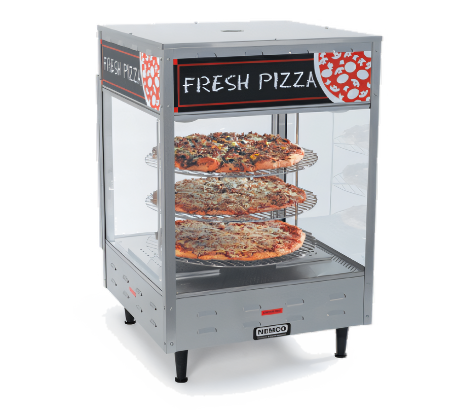 Product image #1 for Countertop Rotating Heated Pizza Merchandiser with 4 Tiers, 18-Inch Racks, and Tempered Glass Case