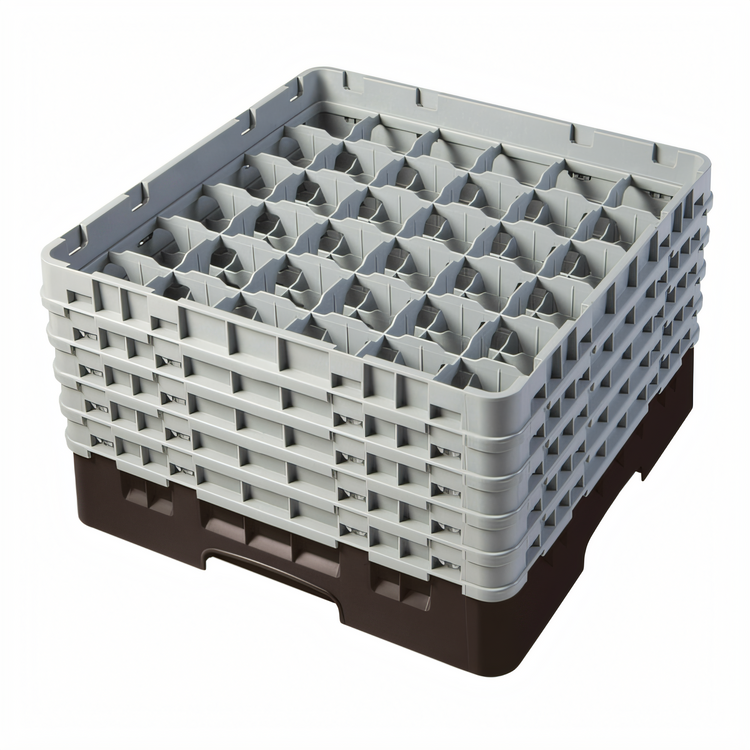 Product image #2 for Camrack Full Size 36-Compartment Glass Rack, Brown, with Soft Gray Extenders