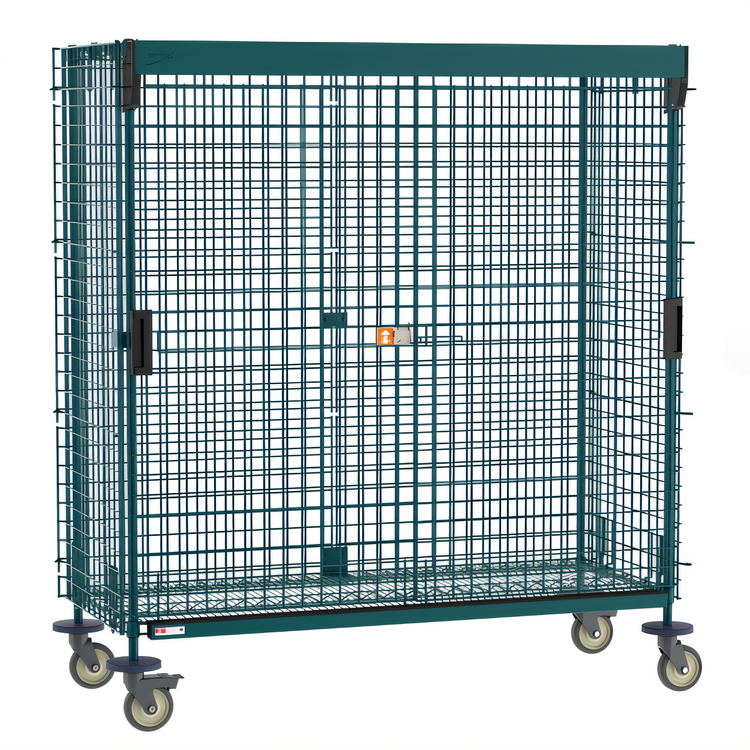 Product image #1 for Super Erecta Mobile Wire Security Cage with Sliding Doors, Metroseal Green Epoxy, Polymer Horn Casters