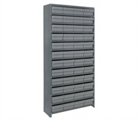 Quantum Closed Heavy Duty Stationary Wire Shelving Unit with 13 Shelves and 48 Bins, 36 x 18 x 75 Inches