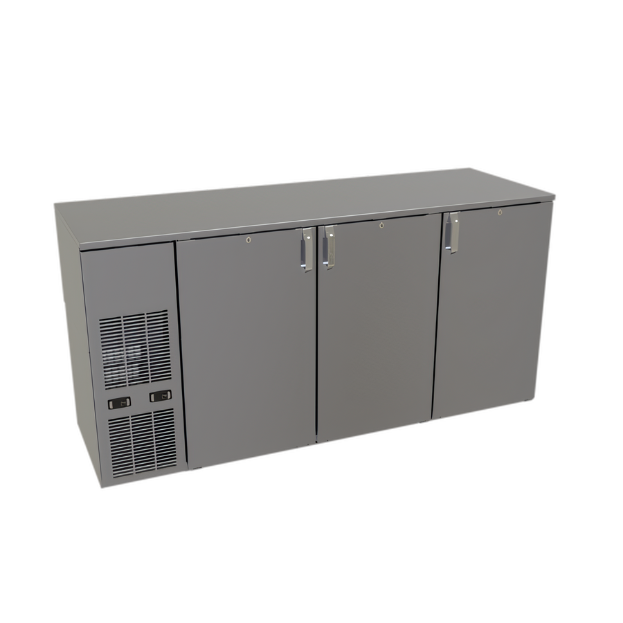 Product image #1 for Glastender C2FB72 Two-Zone Front-Serviced Bar Profile Back Bar Cooler with Stainless Steel Top, 72 Inch, 3-Section
